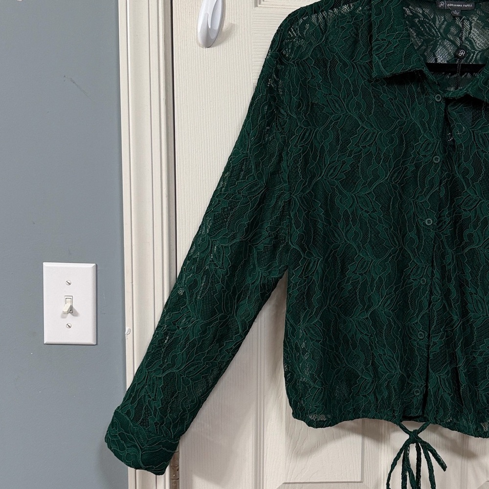 Adrianna Papell Dark Green Lace Blouse Luxury - Picture 5 of 16